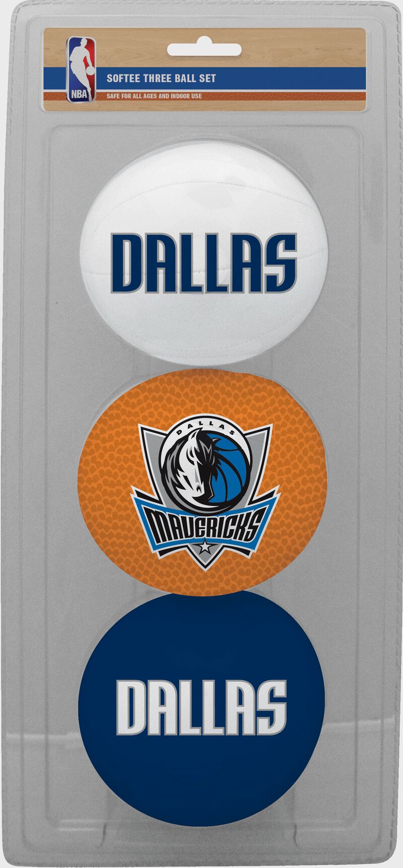 Rawlings White, Brown, and Navy NBA Dallas Mavericks Three-Point Softee Basketball Set With Team Logo SKU #03524208114
