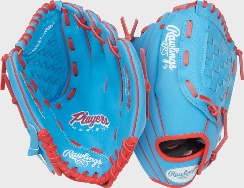 Two images showing the palm & back of a Rawlings Players Series 10.5-Inch Youth Glove loading=