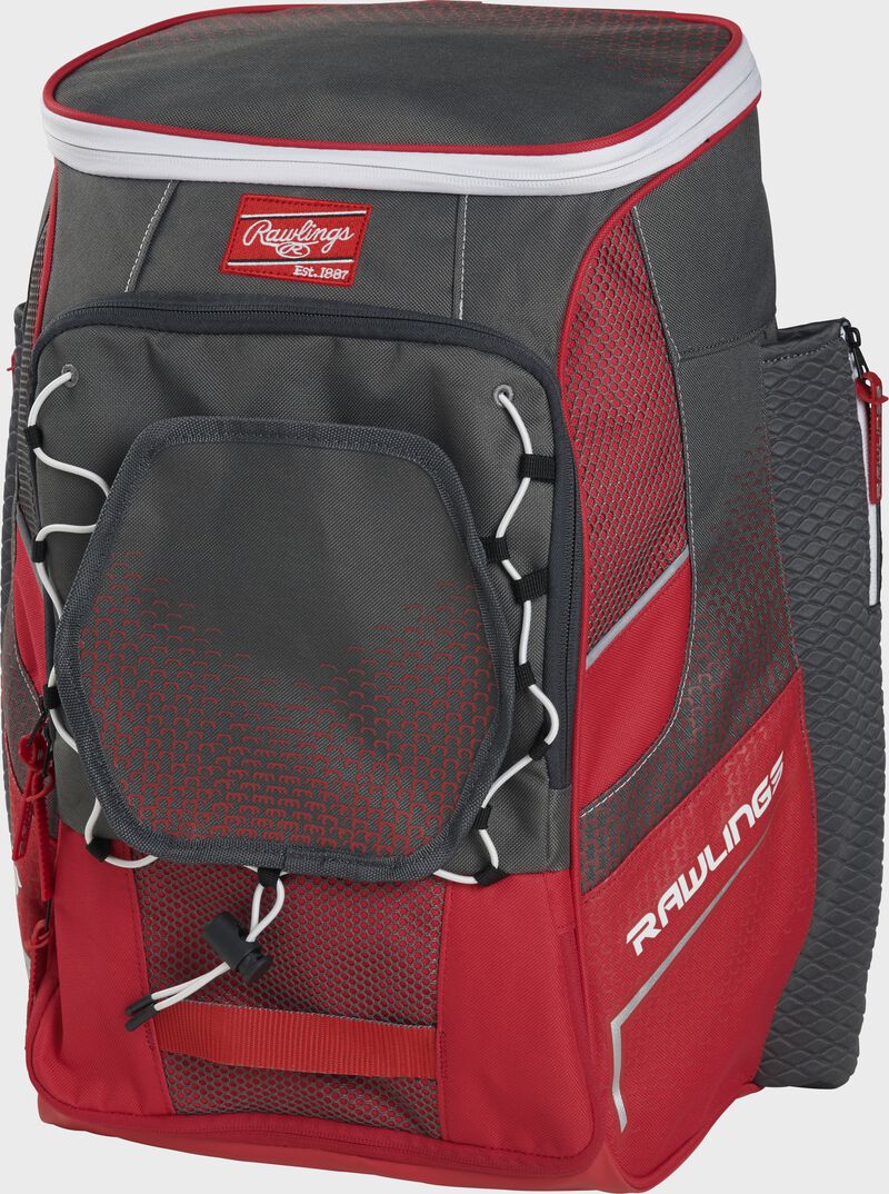 Front right angle of a scarlet Impulse backpack - SKU: IMPLSE-S