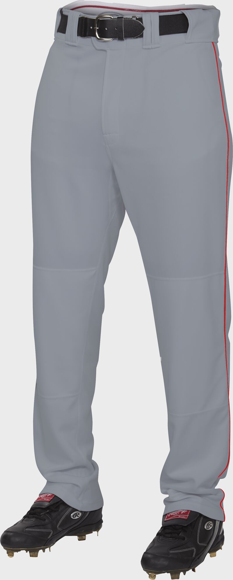Front of Rawlings Blue Gray/Scarlet Adult Semi-Relaxed Piped Pant - SKU #PRO150P-BG/S