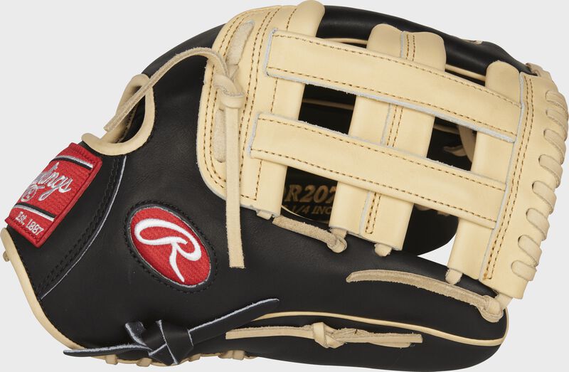 Thumb view of a PROR207-6BC 12.25-inch Rawlings Heart of the Hide R2G Outfield glove with a camel H web