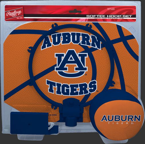 A NCAA Auburn Tigers hoop set with a navy/orange ball and team logo printed on the backboard SKU #04843003114