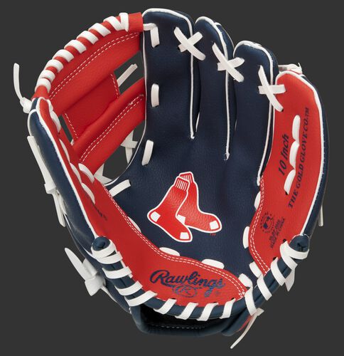 A navy/red Rawlings Boston Red Sox youth glove with the Red Sox logo stamped in the palm - SKU: 22000024111