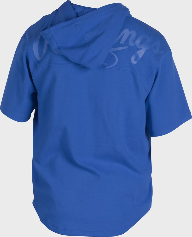 Back of a royal Rawlings Gold Collection short sleeve hoodie with a royal script Rawlings logo across the back - SKU: GJJ-R