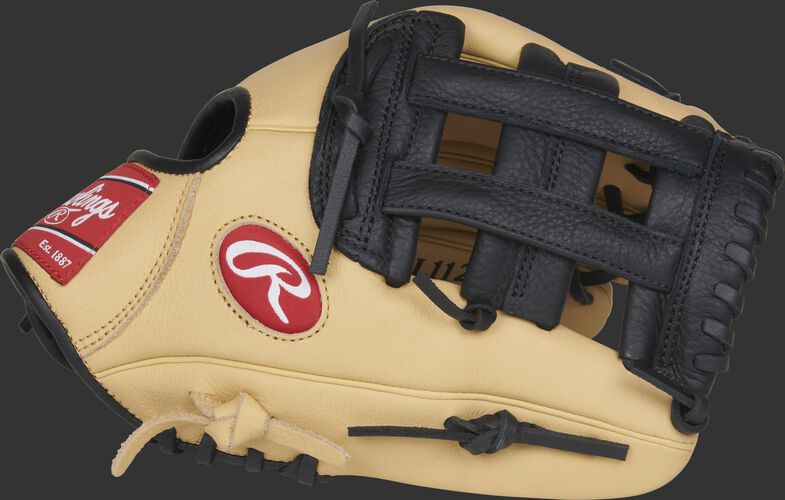 Thumb view of a camel SPl112BC 11.25-inch Select Pro Lite Brandon Crawford youth infield glove with a black H web