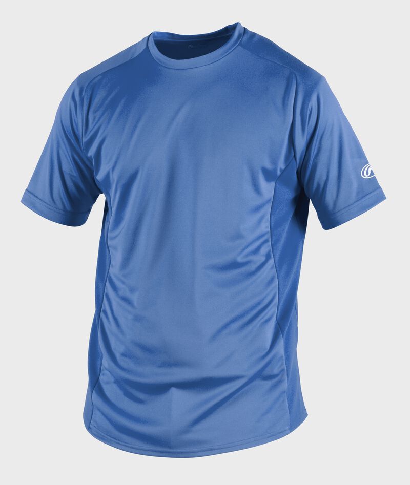 Front of Rawlings Adult Columbia Blue Short Sleeve Shirt - SKU #SSBASE