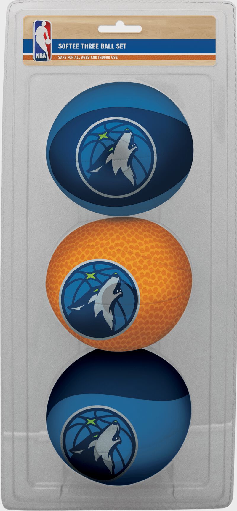 Rawlings Navy, Brown, and Blue NBA Minnesota Timberwolves Three-Point Softee Basketball Set With Team Logo SKU #03524214114
