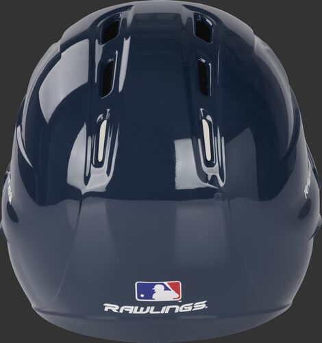 Back of a gloss navy R1601 Velo batting helmet with the Official MLB logo sticker