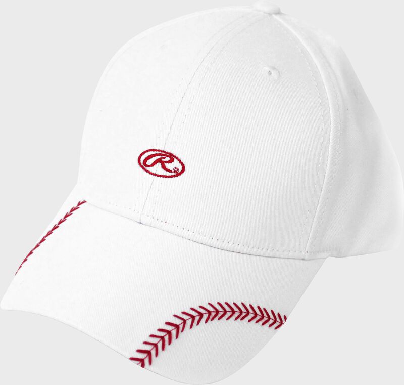 Front of Rawlings Women's Change Up White Baseball Stitch Oval-R Logo Hat - SKU #RC40000-100