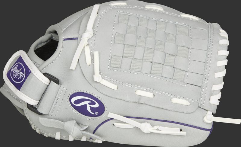 Thumb of a grey SCSB12PU Sure Catch 12-inch youth softball glove with a grey Basket web