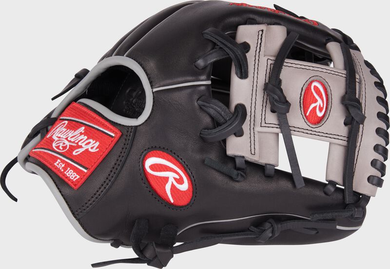 A black Foundation Series Aaron Judge youth infield glove with a gray I-web - SKU: RSGRF204-2B