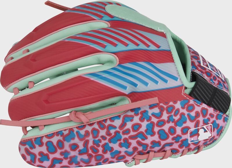Sublimated print back of a 11.75" REV1X ColorSync 8.0 infield glove with the MLB logo on the pinky - SKU: REV205-2XM loading=