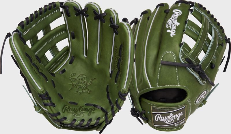 2 views showing the palm & back of a Heart of the Hide 12.25" military green H-web glove - SKU: PROKB17MG