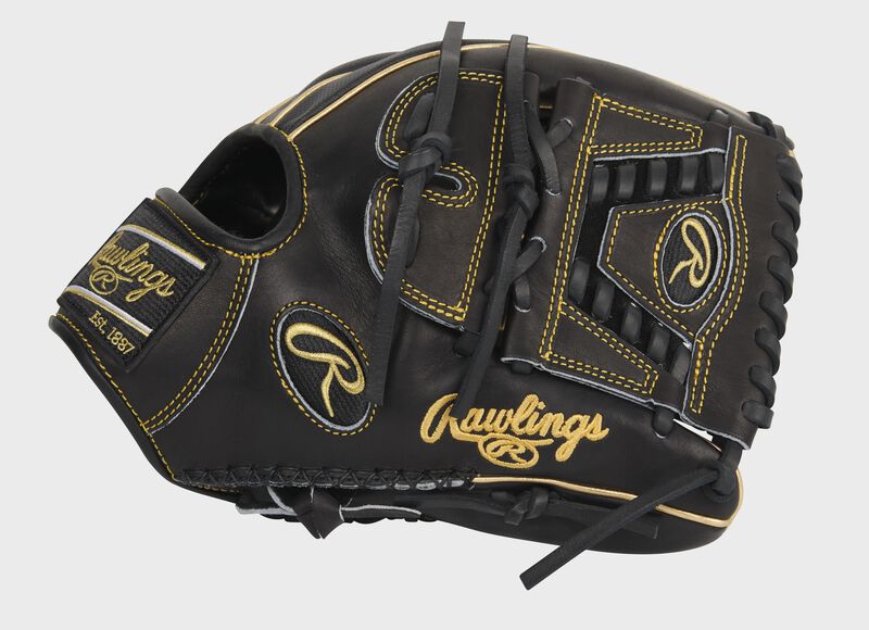 Black thumb of an exclusive Pro Preferred Speed Shell infield/pitcher's glove with a laced 2-piece solid web - SKU: PROS205-30BG