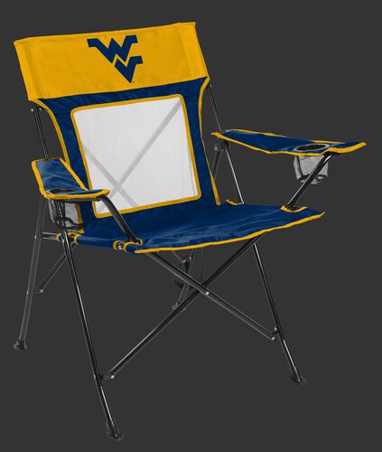 Front of Rawlings Blue and Yellow NCAA West Virginia Mountaineers Game Changer Chair With Team Logo SKU #00643114111
