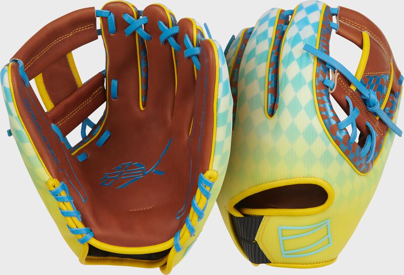 Two images showing the palm & back of a Rawlings REV1X Race Day glove