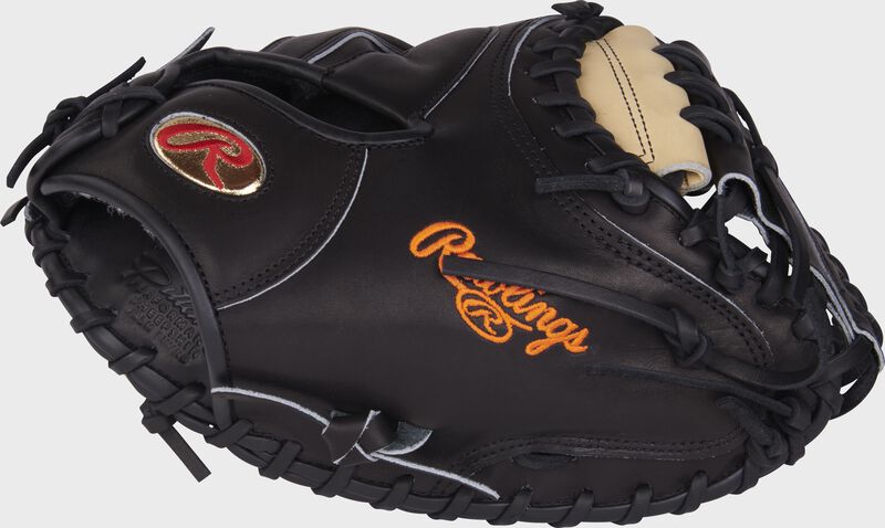 Thumb of a back Gameday 57 Series Tucker Barnhart Pro Preferred Catcher's Mitt with a Gold Oval-R Logo - SKU: RPROSCM33TB-RHT