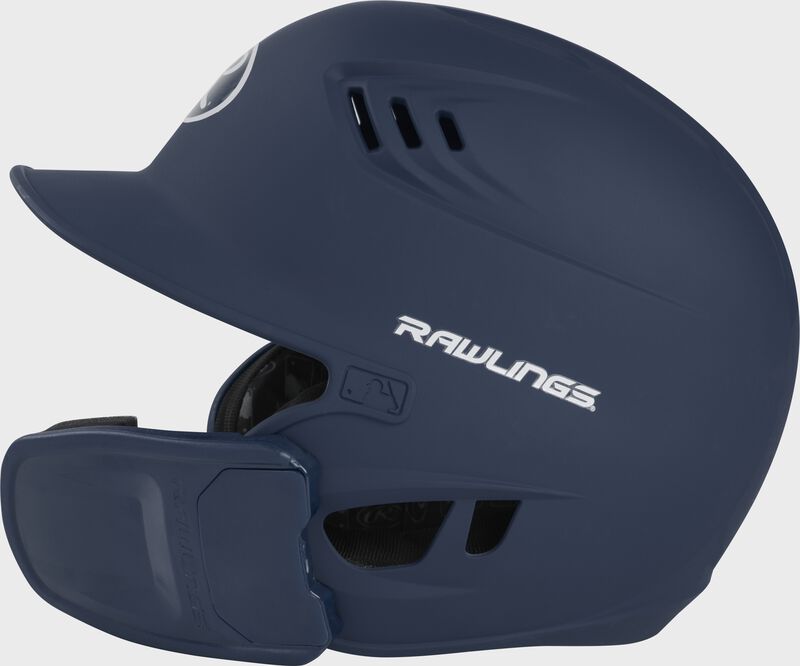 Left-side view of Navy R16 Reverse Matte Batting Helmet | Junior & Senior - SKU: R6R07