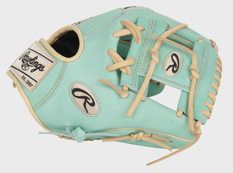 Ocean mint thumb of an exclusive Pro Preferred Zebra Knit infield glove with an ocean mint I-web - SKU: PROS204-2OMZ