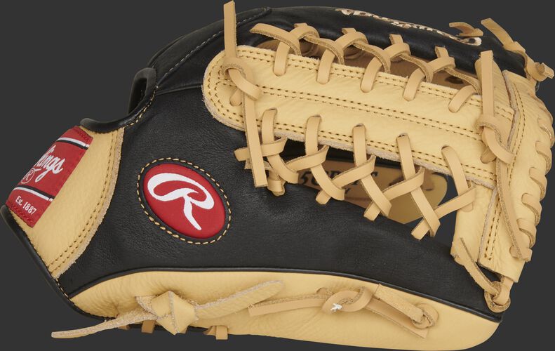 Thumb of a black P115CBMT 11.5-Inch Prodigy infield glove with camel trim and a camel Modified Trap-Eze web