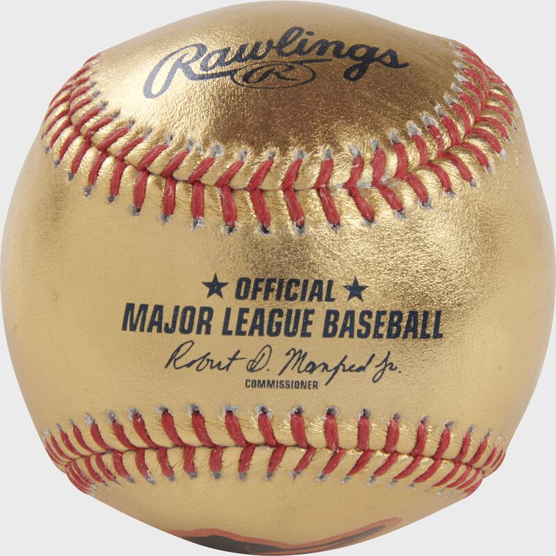 A Baltimore Orioles Rawlings Gold MLB team baseball with the official ball MLB stamp - SKU: RSGEA-GOLDBAL-R