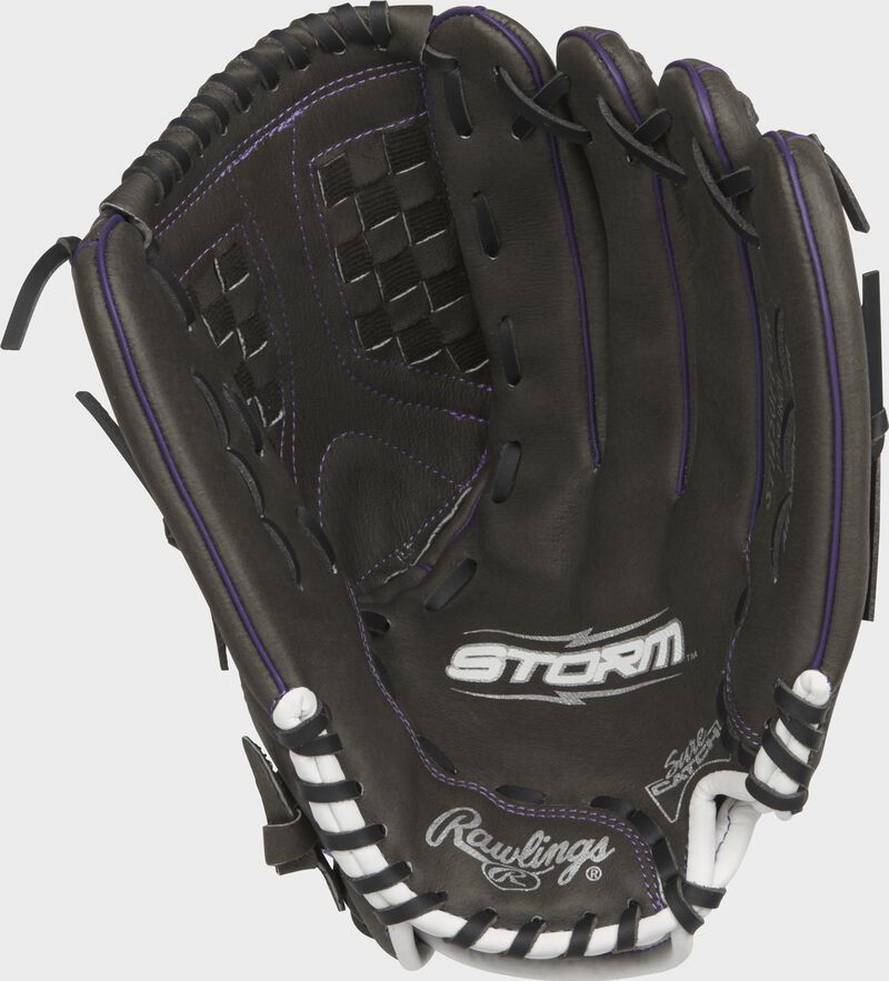 ST1250FPUR Rawlings 12.5-inch softball outfield glove with a black palm, black laces and a Sure Catch design