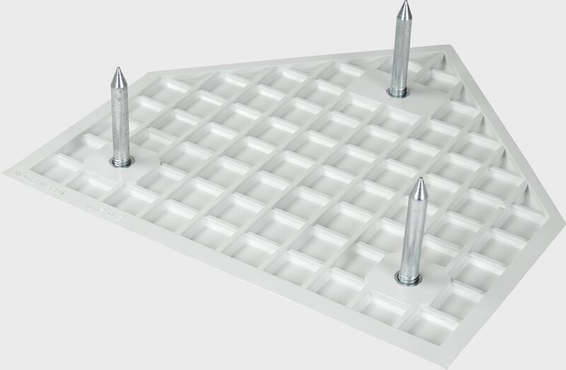 White bottom of a throw down home plate with the 3 metal spikes installed - SKU: 1270200