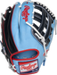 Back of a Columbia blue/navy HOH R2G ColorSync 6.0 12.25-Inch H-web glove with a red/white/blue Rawlings patch - SKU: PRORKB17CB image number null