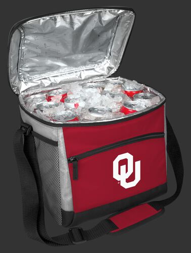 An open Oklahoma Sooners 24 can cooler filled with ice and drinks - SKU: 10223045111