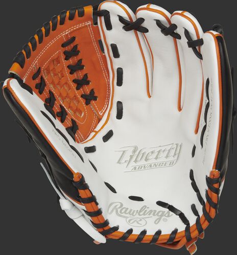 RLA125-18OB Rawlings Liberty Advanced Color Series glove with a white palm and black laces