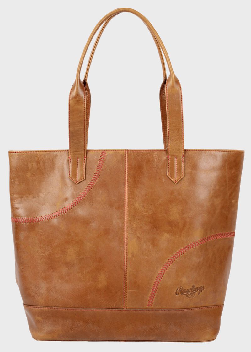 Women's Collection Baseball Stitch Large Tote Bag, Tan loading=