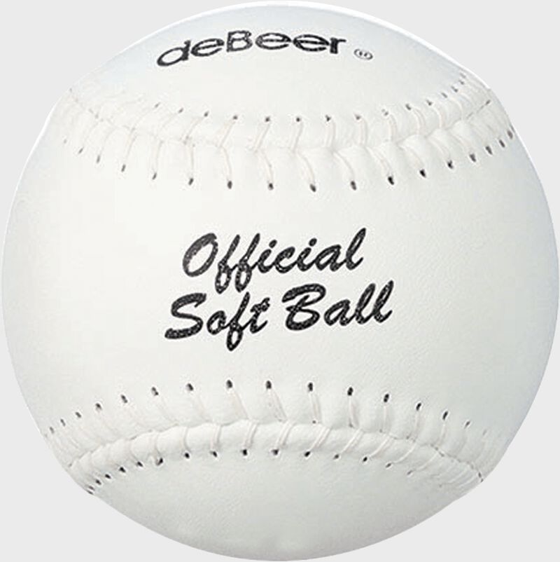 A white W10403 deBEER 14-inch softball with white stitching