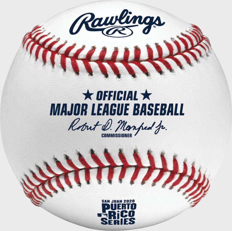 A 2020 MLB Puerto Rico Series baseball with the Official Major League Baseball stamp - SKU: ROMLBPRS20