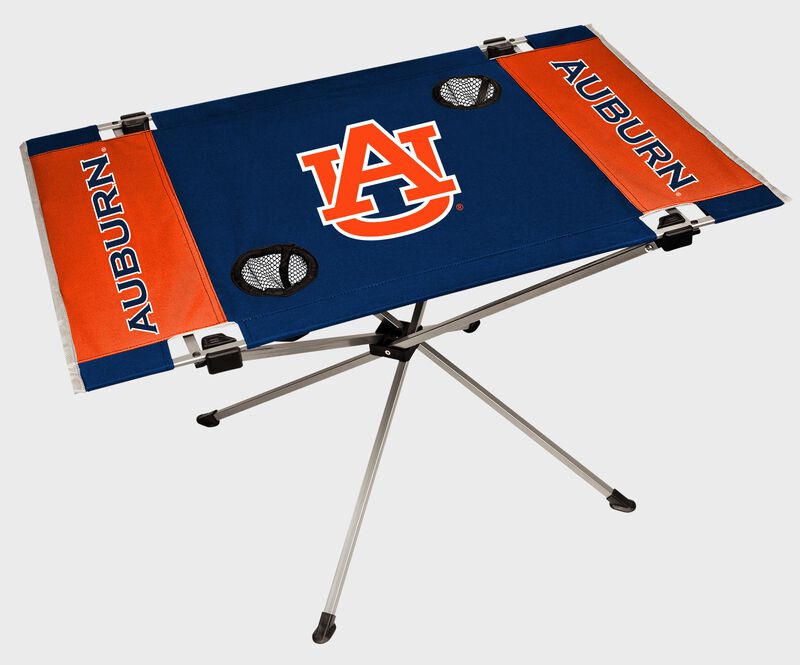 An Auburn Tigers endzone table with a large team logo in the middle loading=