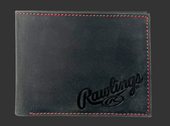 A black High Grade debossed bi-fold wallet with the Rawlings logo debossed in the bottom right corner - SKU: RPW004-001