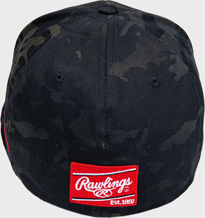 Back view of Rawlings Black Clover Diamond MultiCam Fitted Hat - SKU: BCR1DM0071