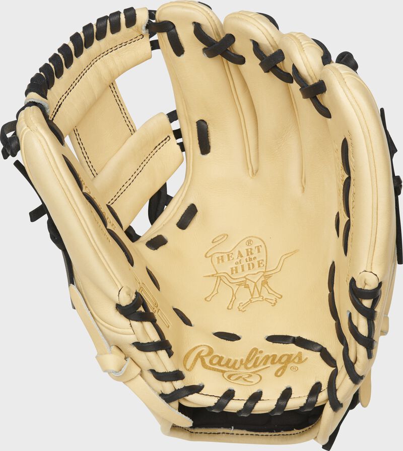 Camel palm of a Rawlings Heart of the Hide R2G glove with black laces - SKU: PROR314-2C