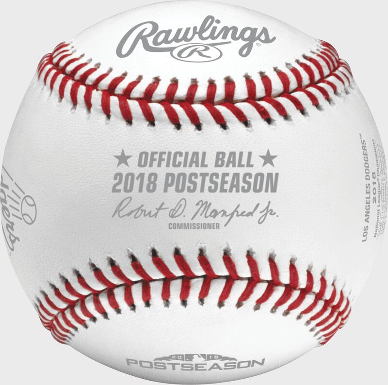 An official NLCS18CHMP 2018 Los Angeles Dodgers National League Champions baseball with the league commissioner's signature