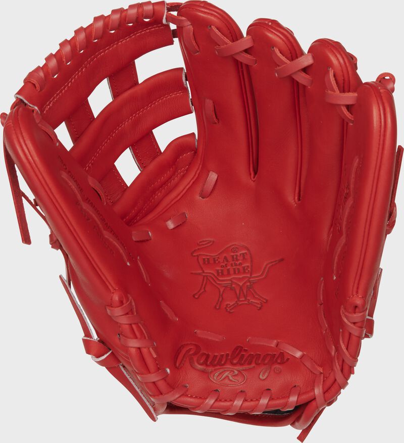 PROKB17-6S Rawlings Pro Label "Fire" glove with a scarlet palm, web and laces