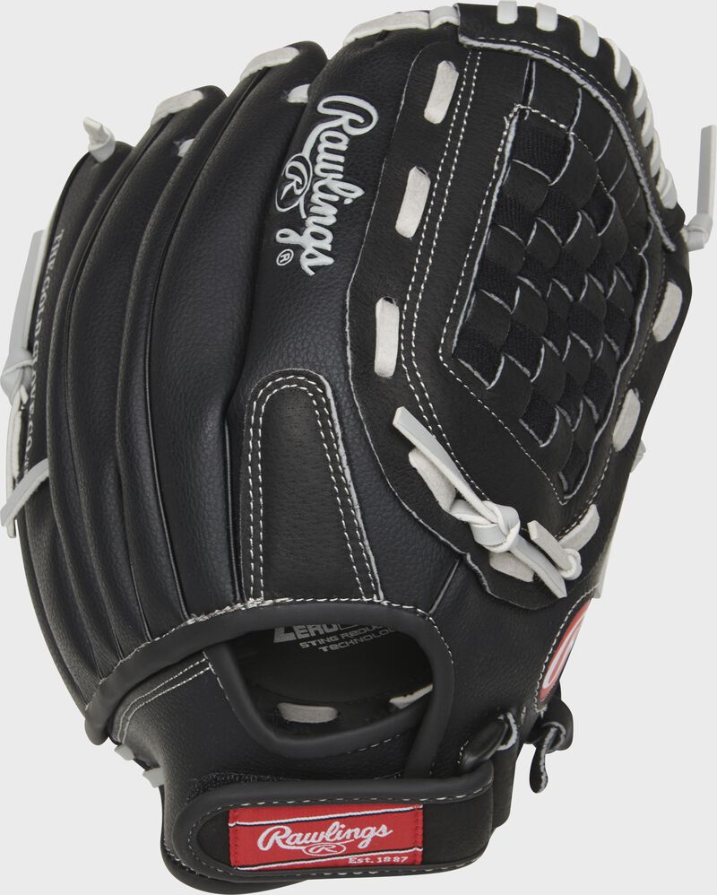 RSB120GB 12-Inch RSB basket web glove with a black back and Velcro wrist strap