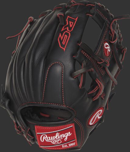 R9YPT2-2B 11.25-inch R9 Series infield glove with a black back and designed with a youth pro taper fit
