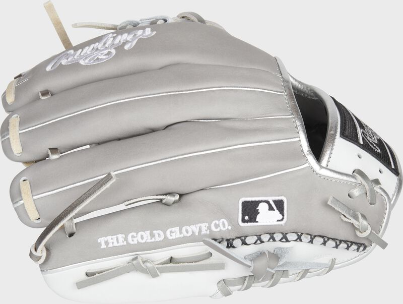 Back of a gray Heart of the Hide R2G 11.5-Inch infield glove with the MLB logo on the pinky - SKU: PROR204-2GWP