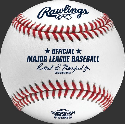 An official 2020 MLB Dominican Republic Series baseball with the Official MLB baseball stamp - SKU: ROMLBDRS20