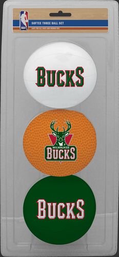Rawlings White, Brown, and Green NBA Milwaukee Bucks Three-Point Softee Basketball Set With Team Logo SKU #03524202114