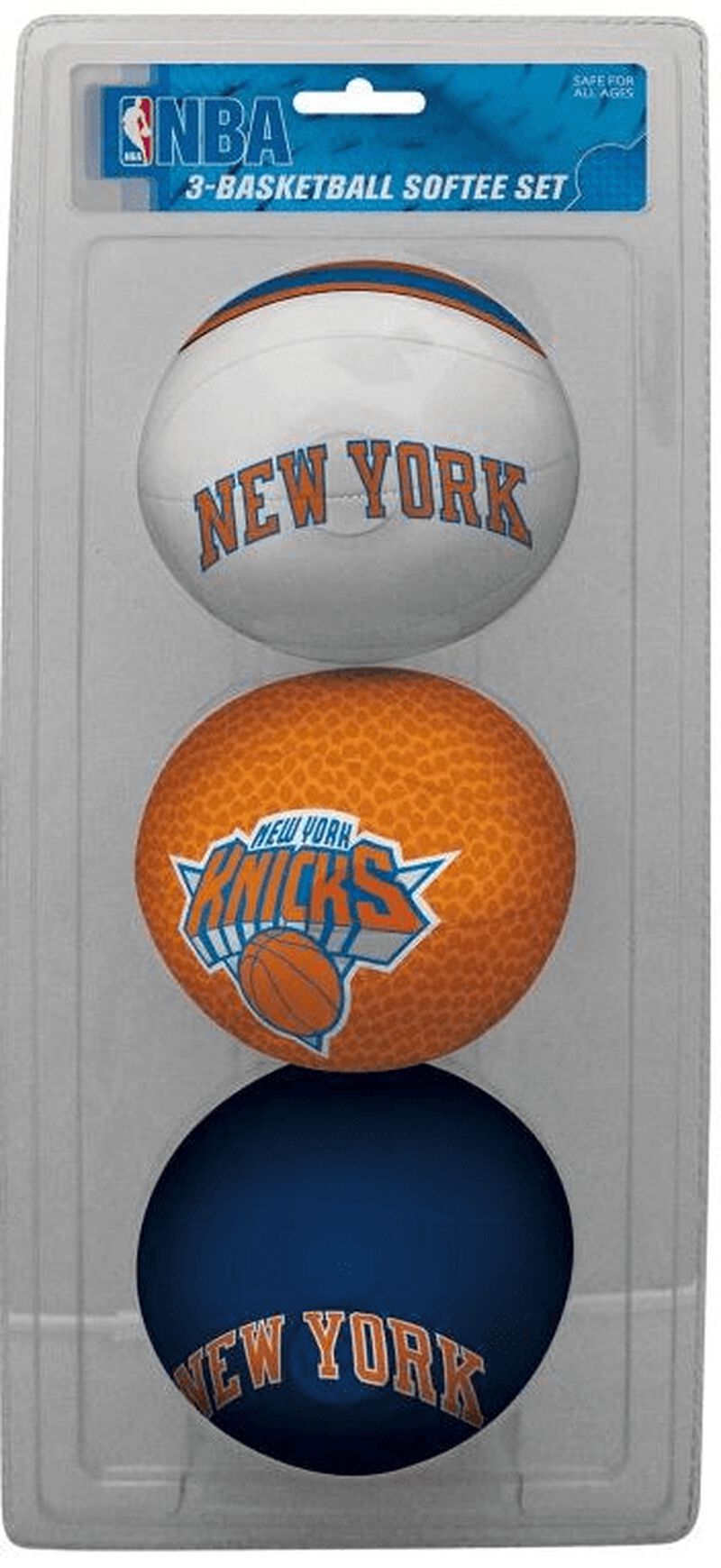 Rawlings White, Brown, and Navy NBA New York Knicks Three-Point Softee Basketball Set With Team Logo SKU #03524195114 loading=