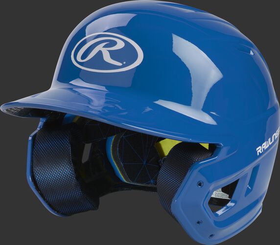 Left angle view of a Rawlings MACH Junior helmet with a one-tone matte royal shell