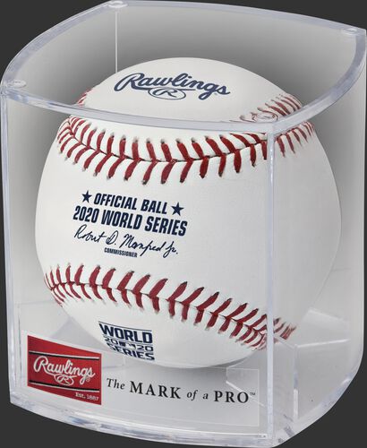 A 2020 MLB World Series baseball in a clear display cube - SKU: EA-WSBB20-R