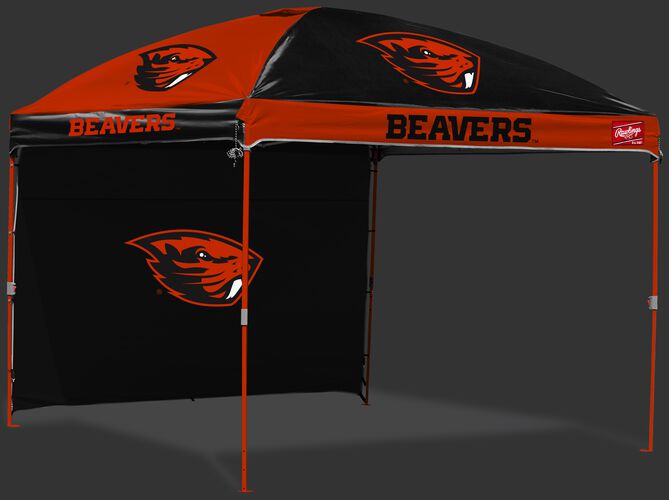 A black/orange Oregon State Beavers 10x10 deluxe dome tent with team logos and a removable wall on the back -SKU: 09463048519