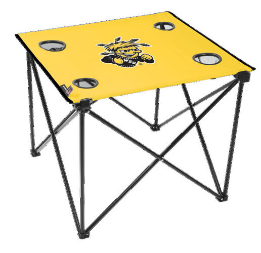 Rawlings Yellow NCAA Wichita State Shockers Deluxe Tailgate Table With Four Cup Holders and Team Logo Printed In The Middle SKU #00713220111