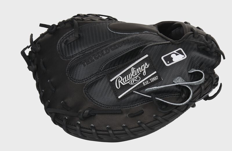 Black Hyper Shell back of a Pro Preferred catcher's mitt with a black Rawlings patch and MLB logo - SKU: PROSCM41B